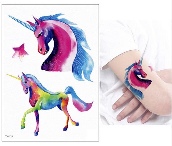 New Cartoon Blue Unicorn Fairy Tales Temporary Tattoo For Children Kids Waterproof Flash Tattoo Sticker Girl Baby Body Art Horse