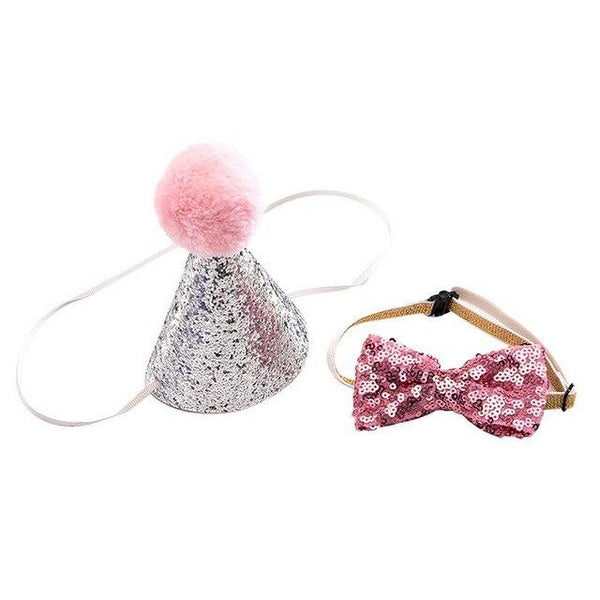 HOT Pet Dog Cat Birthday Party Hat Bowknot Cosplay Cute Bow Tie Headwear Sequin Design Cap Pets Accessories Christmas Santa Hats