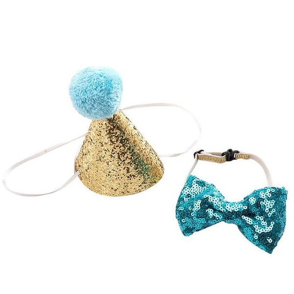HOT Pet Dog Cat Birthday Party Hat Bowknot Cosplay Cute Bow Tie Headwear Sequin Design Cap Pets Accessories Christmas Santa Hats