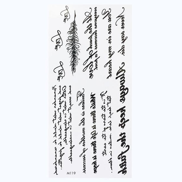 1 Sheet Temporary English Word Tattoo Stickers Black Letters Feather Body Art Tattoos Sticker Waterproof For Temporary Tattoos