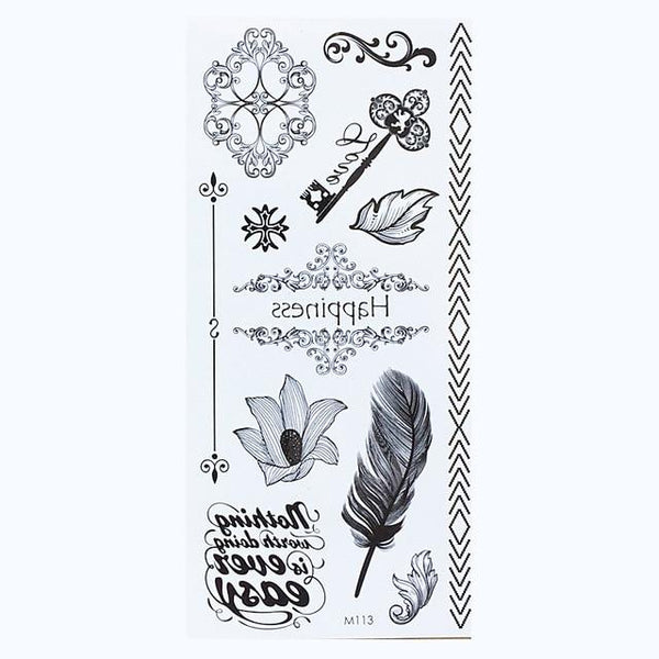 1 Sheet Temporary English Word Tattoo Stickers Black Letters Feather Body Art Tattoos Sticker Waterproof For Temporary Tattoos