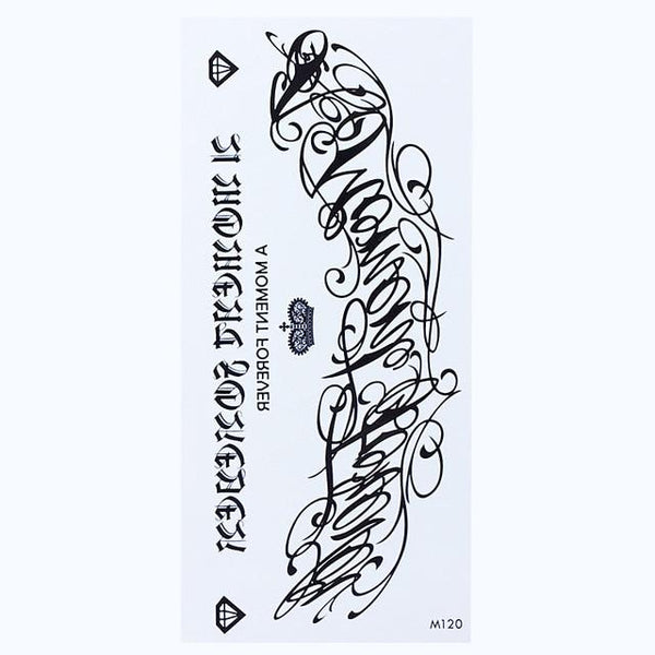 1 Sheet Temporary English Word Tattoo Stickers Black Letters Feather Body Art Tattoos Sticker Waterproof For Temporary Tattoos