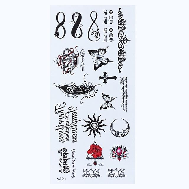 1 Sheet Temporary English Word Tattoo Stickers Black Letters Feather Body Art Tattoos Sticker Waterproof For Temporary Tattoos