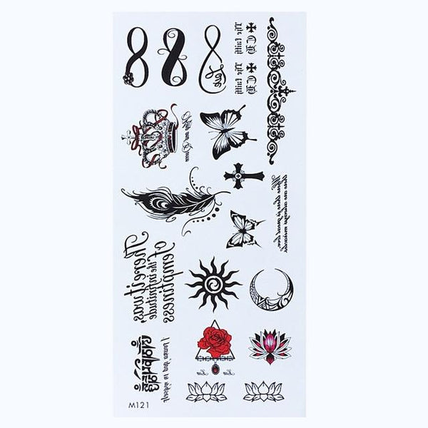 1 Sheet Temporary English Word Tattoo Stickers Black Letters Feather Body Art Tattoos Sticker Waterproof For Temporary Tattoos