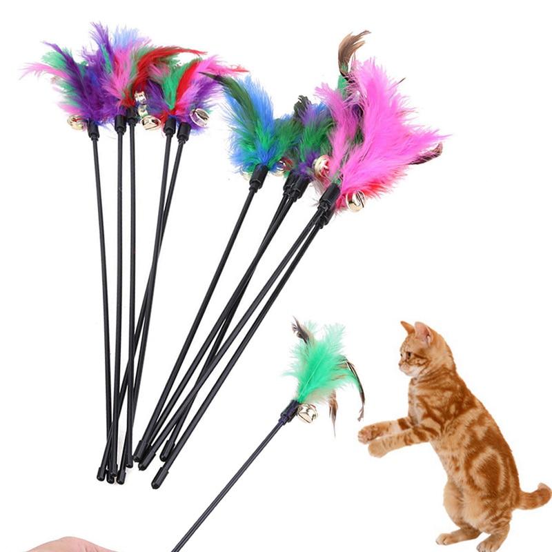 Cat Toys Pets Product 60CM Pet Toy Funny Cat Stick With Small Bell + Mixed Feathers Playing Rod Kitten