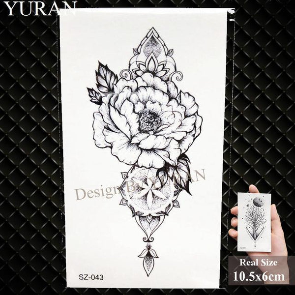 YURAN Women Sexy Arm Fake Black Tattoo Henna Mandala Flower Temporary Tattoo Girls Beauty Flora Waterproof Tatoos Indian Mehndi