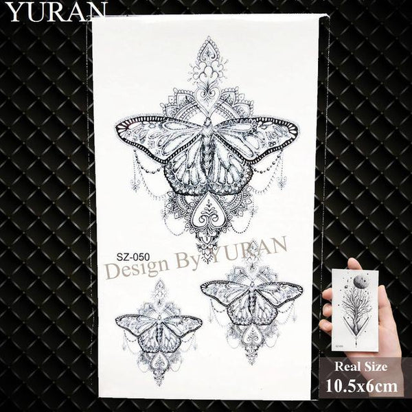 YURAN Women Sexy Arm Fake Black Tattoo Henna Mandala Flower Temporary Tattoo Girls Beauty Flora Waterproof Tatoos Indian Mehndi