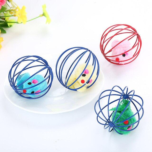 Cat Toy Iron Cage Mouse Feather Plush Mouse Cat Toys Interactive Kitten Playing Funny Mice Mouse Toys For Cats Pet Animals