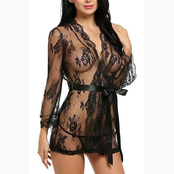Peignoir Femme Transparent Robe Bathrobes Women Robes Women's Lace Sexy Sleepwear Spring and Summer Lingerie Sets New 2019