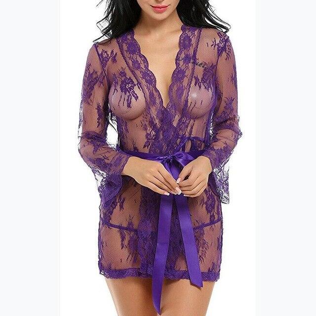 Peignoir Femme Transparent Robe Bathrobes Women Robes Women's Lace Sexy Sleepwear Spring and Summer Lingerie Sets New 2019