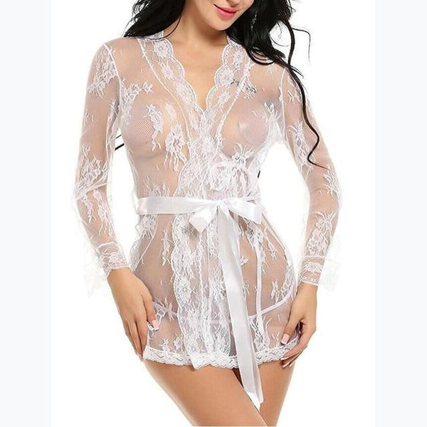 Peignoir Femme Transparent Robe Bathrobes Women Robes Women's Lace Sexy Sleepwear Spring and Summer Lingerie Sets New 2019