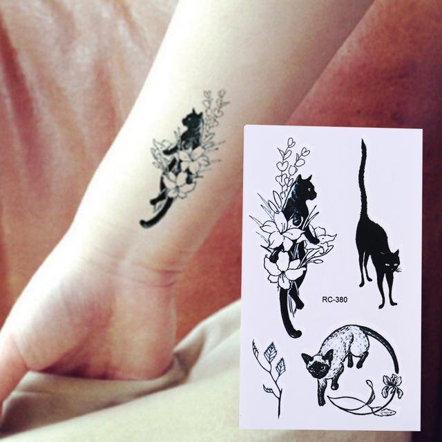 Sexy Black Cats Temporary Tattoo Body Art Arm Flash Tattoo Stickers 10.5*6cm Waterproof Fake Henna Painless Tatto Sticker