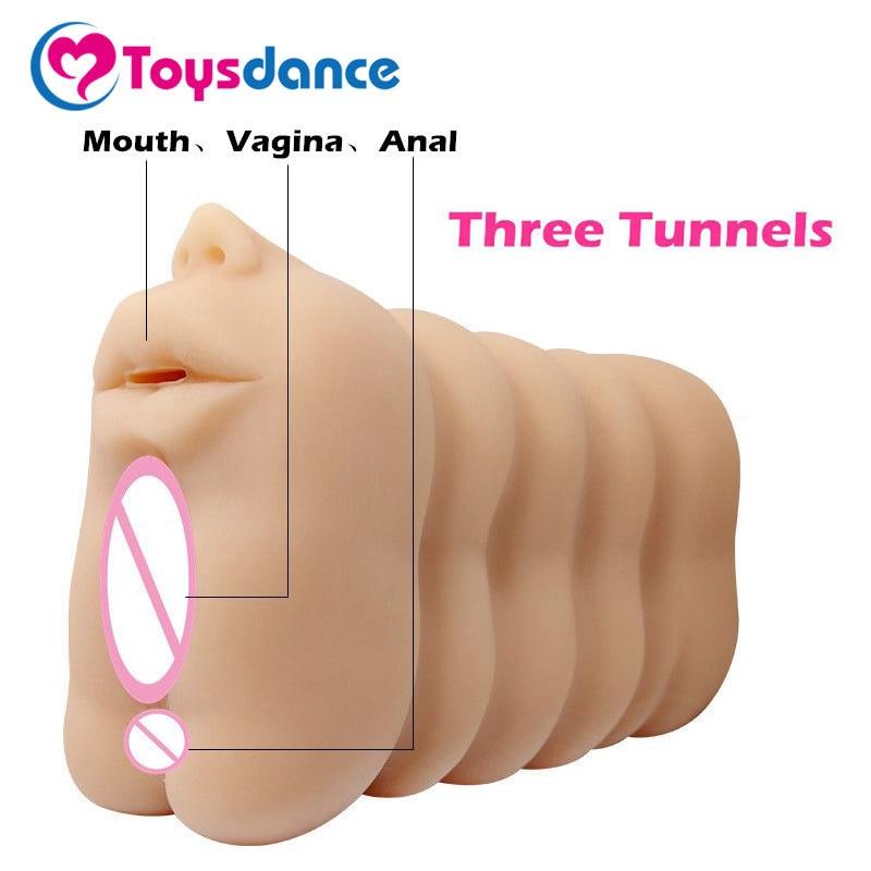 Baile Three Tunnels In One Vagina Mouth Anal Adult Sex Products Penis Massaging Rubber For Men Male Masturbators Sex Toys