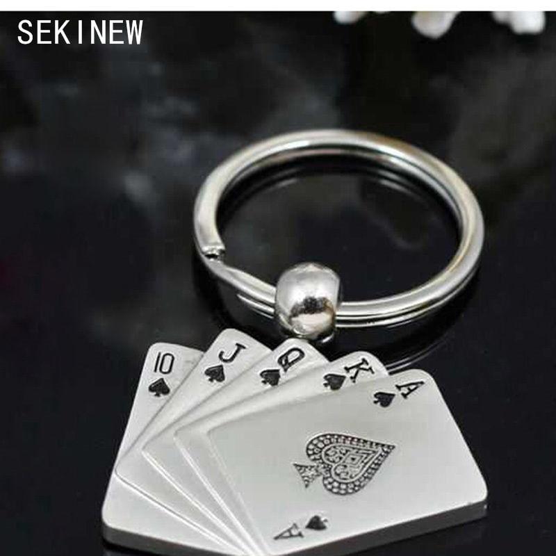 SEKINEW Cool Metal Key Chain Ring Best Christmas Gift Poker Keyfob Keyring New On Car Best Gift Car Ornament Accessories