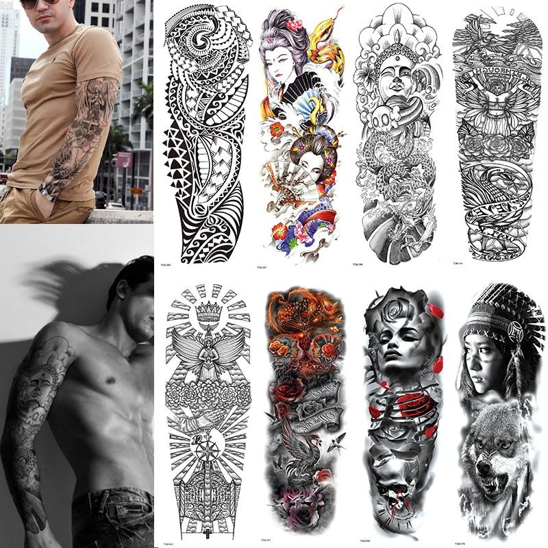 Large Arm Sleeve Tattoo Waterproof Temporary Tattoo Sticker Skull Angel Rose Lotus Men Full Flower Tatoo Body Art Tattoo Girl