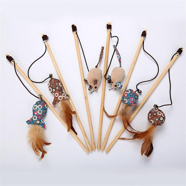Pet Cat Catnip Natural Wooden Cat Toy with Bell Cat Teaser Rod Bar Wooden Protecting Furniture Grinding Claws