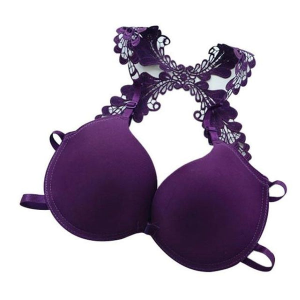 Sexy Women Bra Front Closure Lace Racer Back Smooth Surface Push Up Underwear Lingerie Sujetador