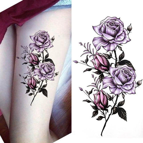 Black big flower Body Art Waterproof Temporary Sexy thigh tattoos rose For Woman Flash Tattoo Stickers 10*20CM KD1050