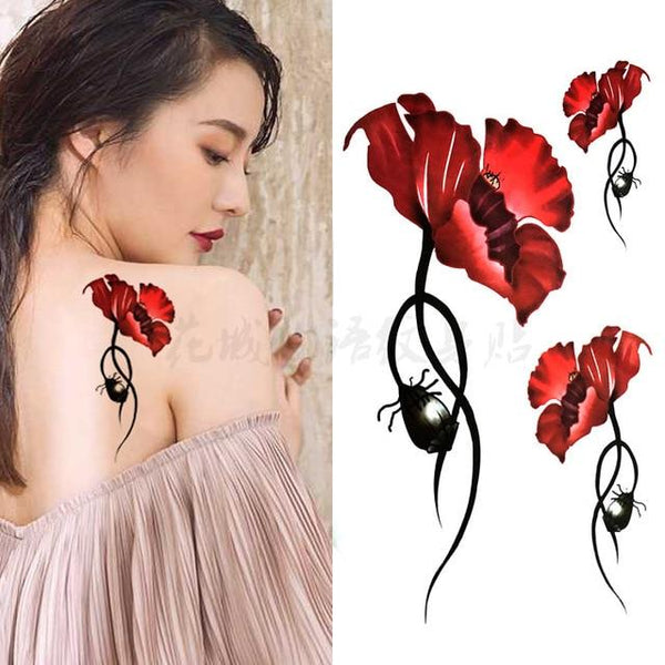 Black big flower Body Art Waterproof Temporary Sexy thigh tattoos rose For Woman Flash Tattoo Stickers 10*20CM KD1050