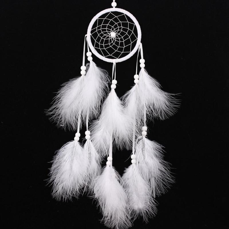 New 55cm White Feather Wind Chimes Indian Dream Catcher Net Auto Automovil Hanging Dreamcatcher Decor Ornament Car Accessories