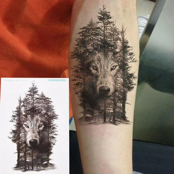 1Pc Waterproof Temporary Tattoo Sticker Chest Clock Wolf Forest Tatto Stickers Flash Tatoo Fake Tattoos For Women Men