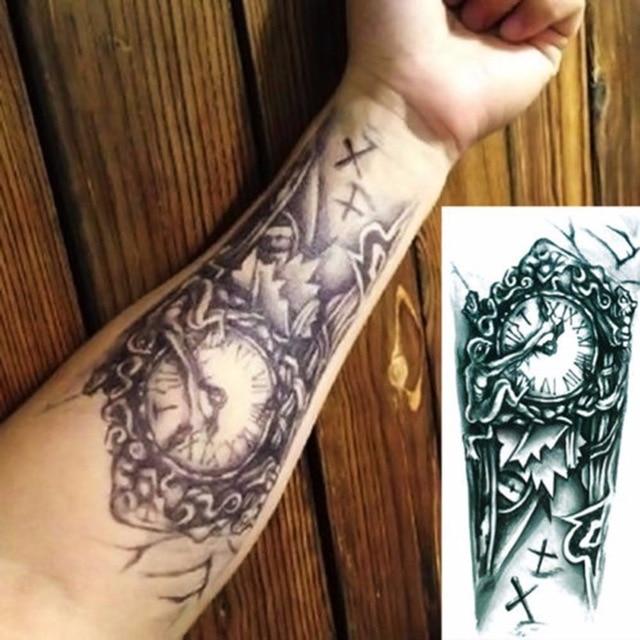1Pc Waterproof Temporary Tattoo Sticker Chest Clock Wolf Forest Tatto Stickers Flash Tatoo Fake Tattoos For Women Men