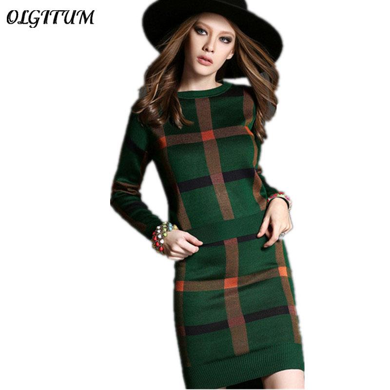 2019 new fashion women long-sleeved plaid female package hip skirt knitted suits women sets hot sale