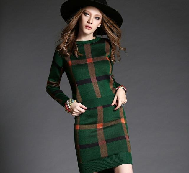 2019 new fashion women long-sleeved plaid female package hip skirt knitted suits women sets hot sale