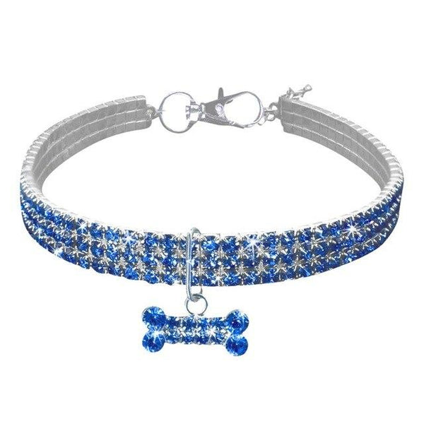 Cute Dog Collar Shining Diamonds Faux Dog Jewels Necklace Puppy Cat Elastic Collar with Bone Pendant Pet Cat Dog Accessory