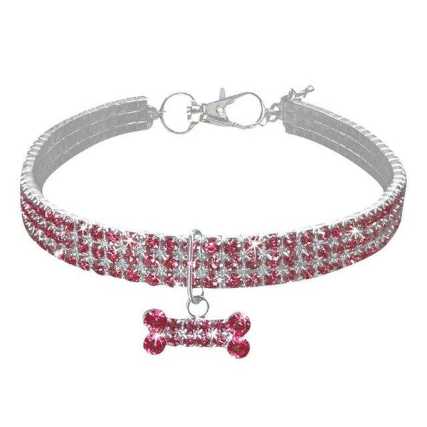 Cute Dog Collar Shining Diamonds Faux Dog Jewels Necklace Puppy Cat Elastic Collar with Bone Pendant Pet Cat Dog Accessory