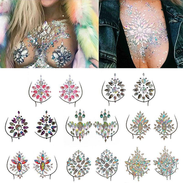 Resin Rhinestone Chest Glitter Sticker For Female Rhinestone Body Chest Tattoo Sticker Decoration Festival Party Ornaments