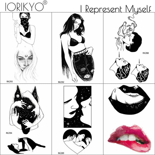 Adults Lips Old School Temporary Mouth Tattoo Women Arm Love DIY Blakc Fake Tatoos Beauty Makeup Waterproof Girls Tattoo Decals