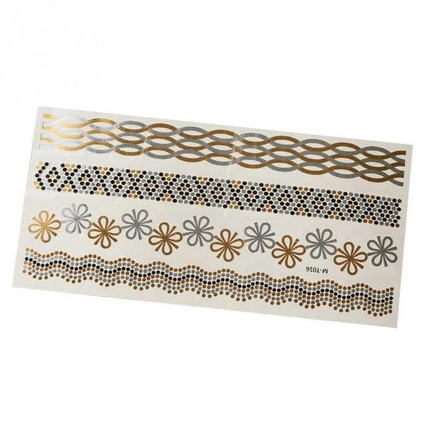 Bohemian Women Men Body Art Gold Metallic Tattoo Sticker Chain Bracelet Fake Jewelry Waterproof Temporary Tattoos Sticker #20