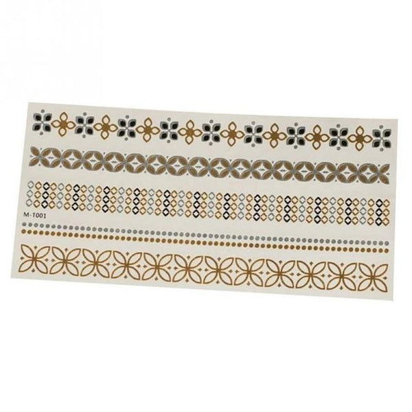 Bohemian Women Men Body Art Gold Metallic Tattoo Sticker Chain Bracelet Fake Jewelry Waterproof Temporary Tattoos Sticker #20