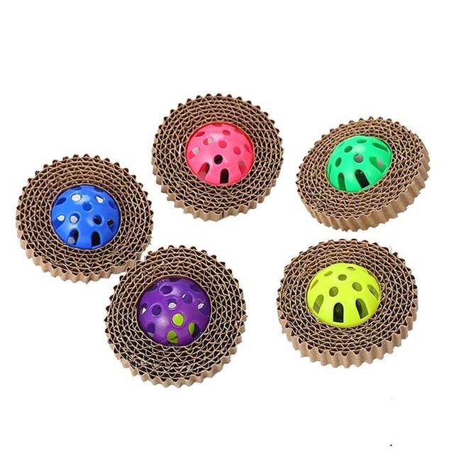 New Funny Pet Cat Scratch Board Cat Toy Corrugated Paper Cat Claw Board With Plastic Bell Ball Wholesale