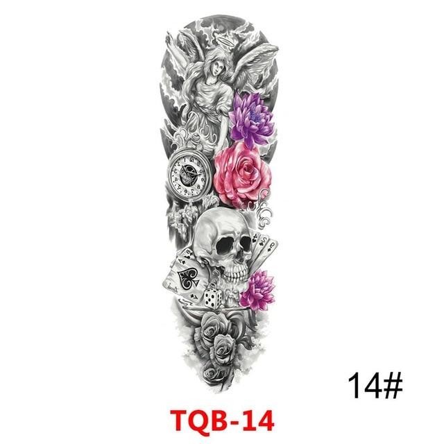 Large Arm Sleeve Tattoo Waterproof Temporary Tattoo Sticker Skull Rose Lotus Women Men Girl Full Flower Body Art Tatoo #288345
