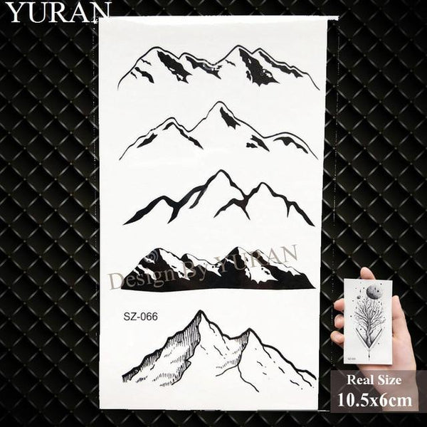 YURAN Black Iceberg Temporary Tattoo Stickers Mountain Arm Art Men Fake Tatoos Triangle Women Rivers Land Water Transfer Tattoo