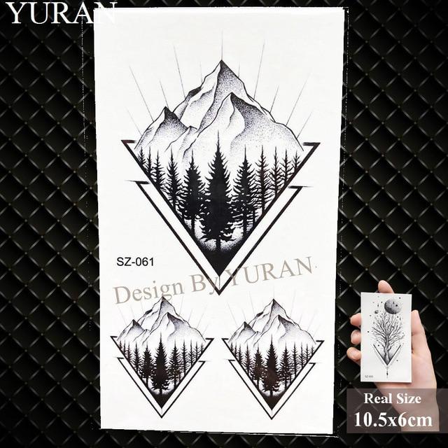 YURAN Black Iceberg Temporary Tattoo Stickers Mountain Arm Art Men Fake Tatoos Triangle Women Rivers Land Water Transfer Tattoo