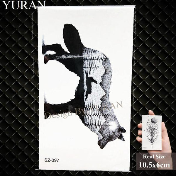 YURAN Men Fashion Black Tattoo Stickers Little Peak Wolf Temporary Tattoo Women Body Art Painting Forearm Waterproof Tatoos Moon