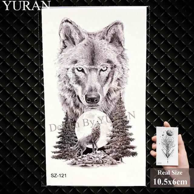 YURAN Men Fashion Black Tattoo Stickers Little Peak Wolf Temporary Tattoo Women Body Art Painting Forearm Waterproof Tatoos Moon