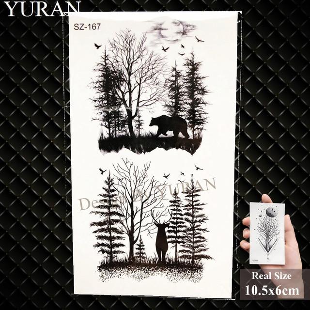 YURAN Men Fashion Black Tattoo Stickers Little Peak Wolf Temporary Tattoo Women Body Art Painting Forearm Waterproof Tatoos Moon