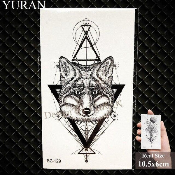 YURAN Men Fashion Black Tattoo Stickers Little Peak Wolf Temporary Tattoo Women Body Art Painting Forearm Waterproof Tatoos Moon