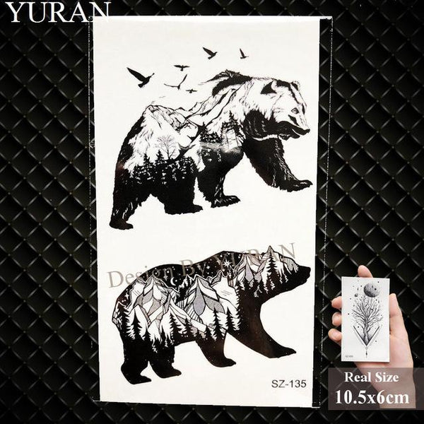 YURAN Men Fashion Black Tattoo Stickers Little Peak Wolf Temporary Tattoo Women Body Art Painting Forearm Waterproof Tatoos Moon