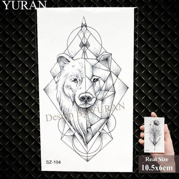 YURAN Men Fashion Black Tattoo Stickers Little Peak Wolf Temporary Tattoo Women Body Art Painting Forearm Waterproof Tatoos Moon