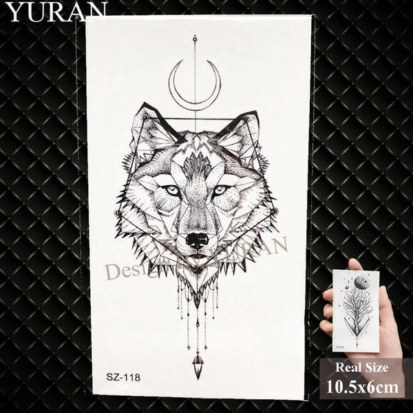 YURAN Men Fashion Black Tattoo Stickers Little Peak Wolf Temporary Tattoo Women Body Art Painting Forearm Waterproof Tatoos Moon
