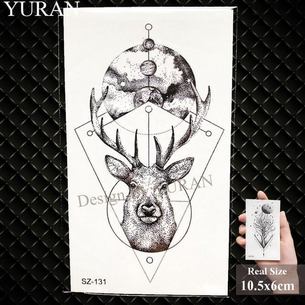 YURAN Men Fashion Black Tattoo Stickers Little Peak Wolf Temporary Tattoo Women Body Art Painting Forearm Waterproof Tatoos Moon