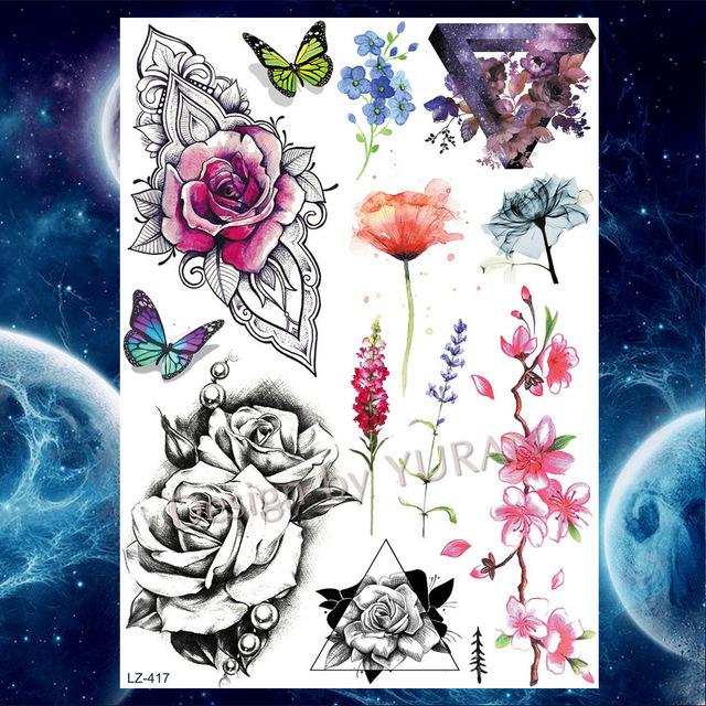 Roses Waterproof Temporary Tattoo Stickers Women Dating Makeup Back Art Tattoo Paste 21x15CM Large Body Arm Chest Tatoo Wall