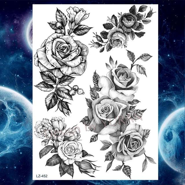 Roses Waterproof Temporary Tattoo Stickers Women Dating Makeup Back Art Tattoo Paste 21x15CM Large Body Arm Chest Tatoo Wall