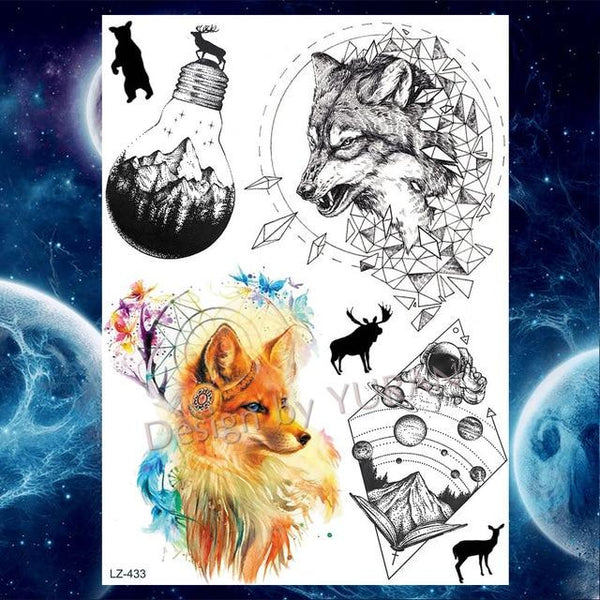 Black Diamond Geometry Owl Temporary Tattoo Sticker WOmen Fake Henna Waterproof Tattoo Decals 21*15CM Crystal Body Art ARm Tatoo