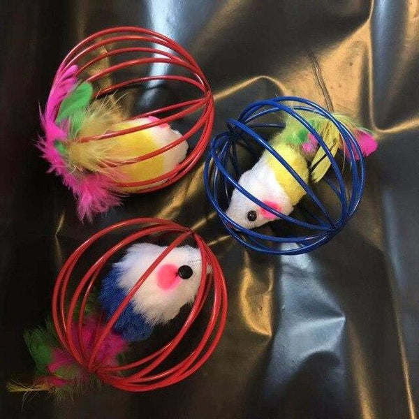 Cat Toy Iron Cage Mouse Feather Plush Mouse Cat Toys Interactive Kitten Playing Funny Mice Mouse Toys For Cats Pet Animals